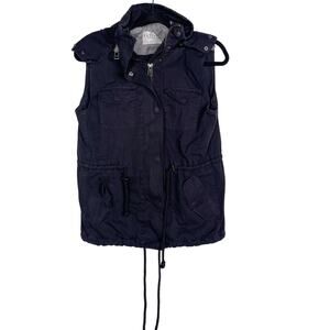 Velvet by Graham & Spencer Small S Blue Odela Army Vest with Fur Hood Full Zip